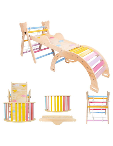 Juego de Triángulo de Escalada Montessori 7-en-1 Madera Pastel