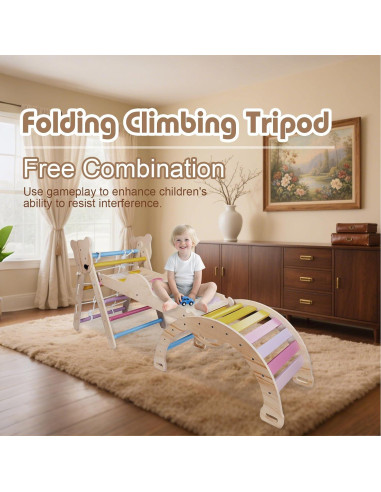 Juego de Triángulo de Escalada Montessori 7-en-1 Madera Pastel