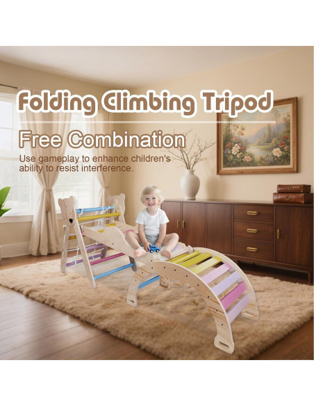 Juego de Triángulo de Escalada Montessori 7-en-1 Madera Pastel