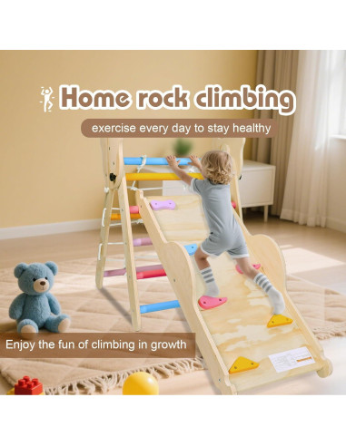 Juego de Triángulo de Escalada Montessori 7-en-1 Madera Pastel