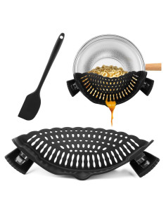 Colador de Pasta Ajustable Loyanger con Raspador Silicona Negro