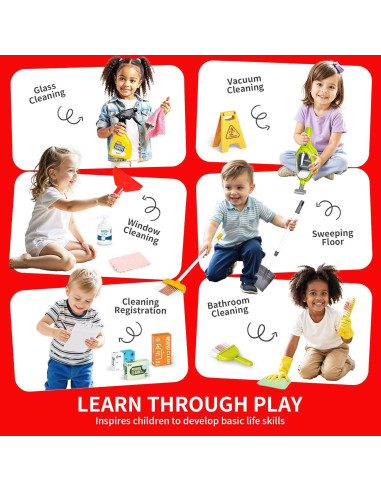 Juego de Carrito de Limpieza Pupu Pig para Niños - Rojo