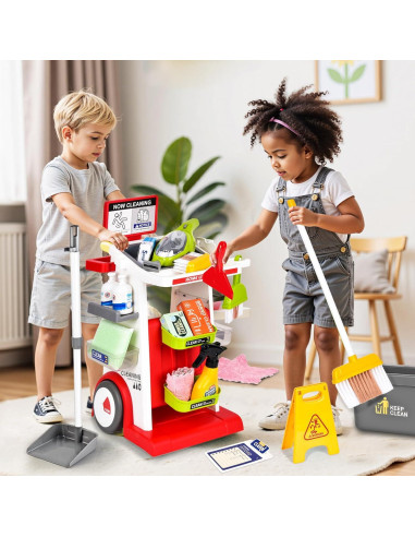 Juego de Carrito de Limpieza Pupu Pig para Niños - Rojo