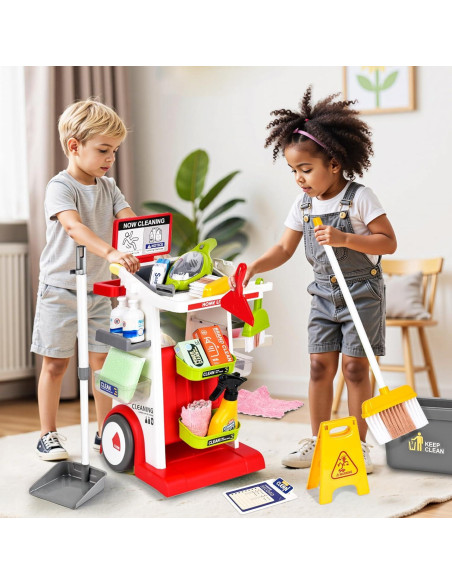 Juego de Carrito de Limpieza Pupu Pig para Niños - Rojo