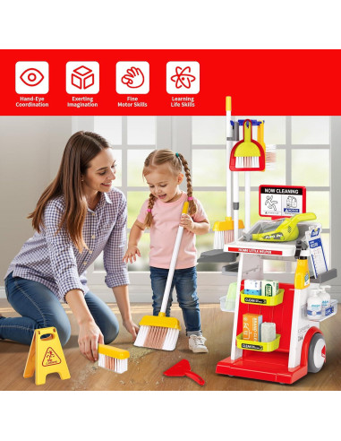 Juego de Carrito de Limpieza Pupu Pig para Niños - Rojo