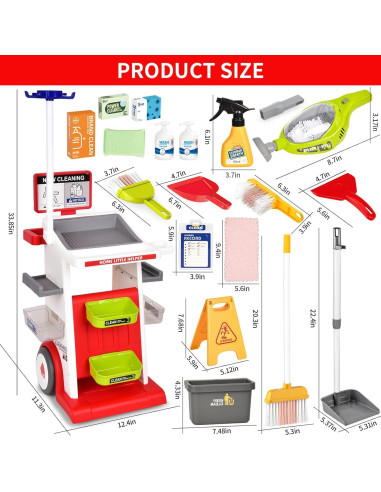 Juego de Carrito de Limpieza Pupu Pig para Niños - Rojo