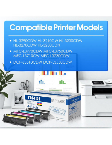 Cartuchos de Tóner Estward TN431 Paquete de 4 (Negro/Cian/Magenta/Amarillo)