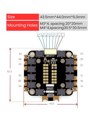 Controlador ESC 4en1 AERO SELFIE 45A 12.5g para Drones