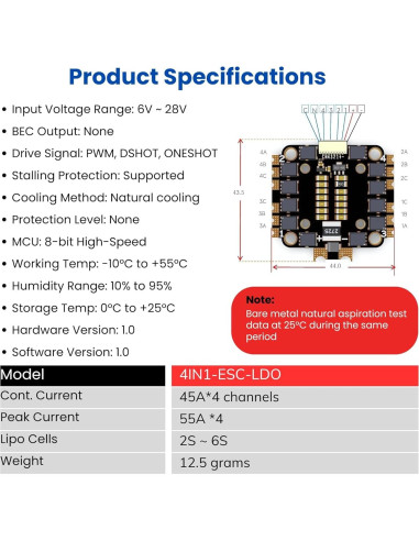 Controlador ESC 4en1 AERO SELFIE 45A 12.5g para Drones