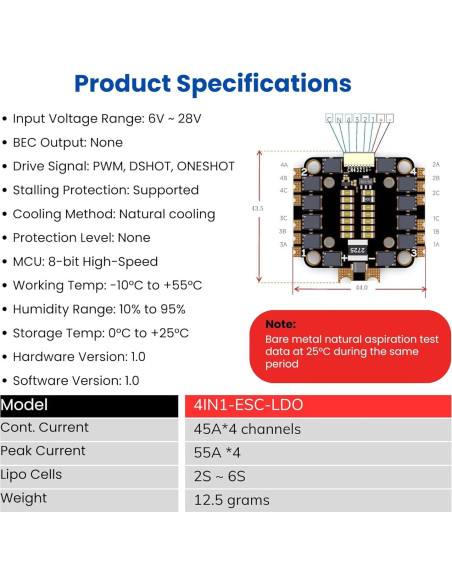 Controlador ESC 4en1 AERO SELFIE 45A 12.5g para Drones