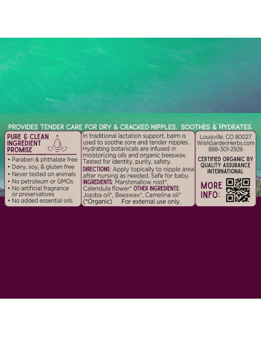 Bálsamo para Pezones Orgánico WishGarden 56.7g - Calma y Hidrata