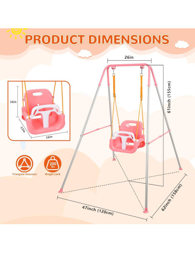 Columpio 3 en 1 Bighaki808 para Bebés y Niños Rosa