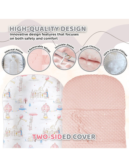 Cojín para Bebé Brunees 2-en-1 Algodón Rosa 95.2x54.9cm Cojín para Bebé Brunees 2-en-1 Algodón Rosa 95.2x54.9cm