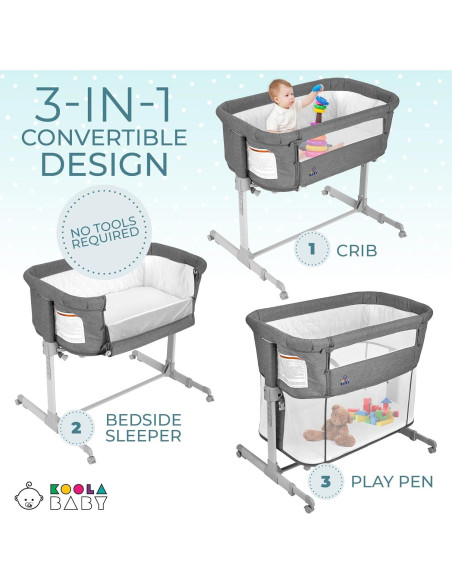 Cuna 3 en 1 KoolaBaby Gris Plegable Lateral y Parque Infantil
