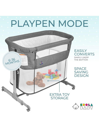 Cuna 3 en 1 KoolaBaby Gris Plegable Lateral y Parque Infantil