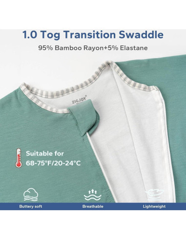 Saco de Sueño ZIGJOY 1.0 Tog Bambú Verde Menta 6-12 Meses