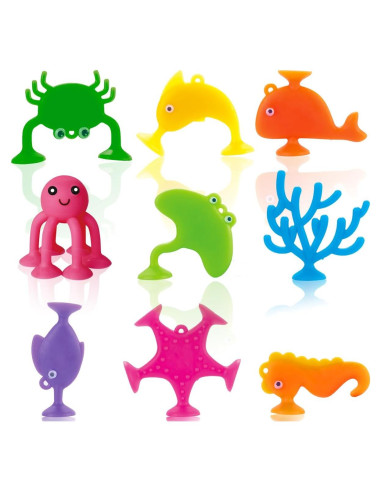 Juguetes de baño de succión UMBWORLD034, 9 PCS animales marinos