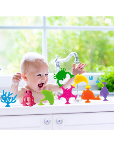 Juguetes de baño de succión UMBWORLD034, 9 PCS animales marinos