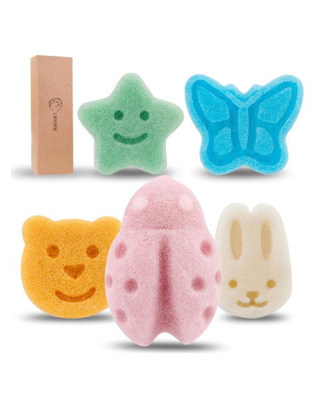 Juego de Esponjas Konjac para Bebés - 5 Piezas Suaves y Naturales Juego de Esponjas Konjac para Bebés - 5 Piezas Suaves y Naturales