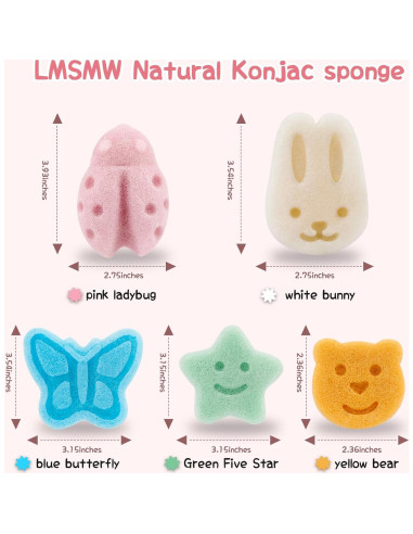 Juego de Esponjas Konjac para Bebés - 5 Piezas Suaves y Naturales