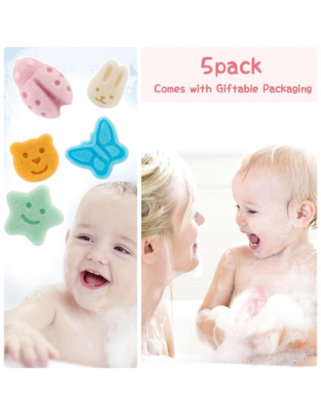 Juego de Esponjas Konjac para Bebés - 5 Piezas Suaves y Naturales Juego de Esponjas Konjac para Bebés - 5 Piezas Suaves y Naturales