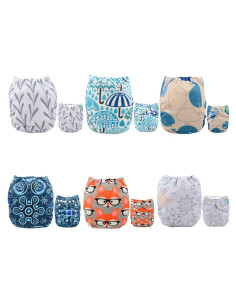 Paquete de 6 Pañales de Tela ALVABABY Ajustables con 12 Inserciones