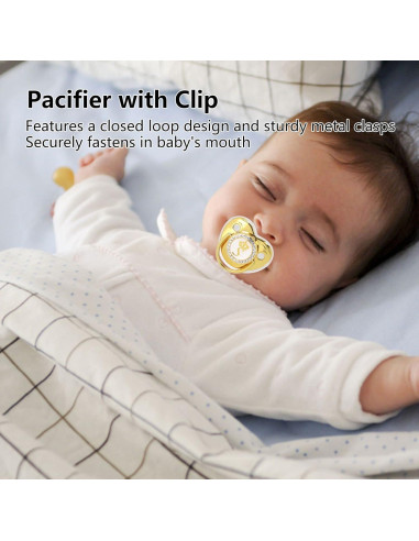 Chupete Personalizado Dorado para Bebé con Clip y Cubierta