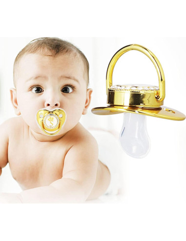 Chupete Personalizado Dorado para Bebé con Clip y Cubierta