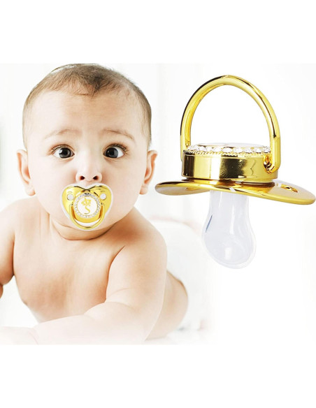 Chupete Personalizado Dorado para Bebé con Clip y Cubierta