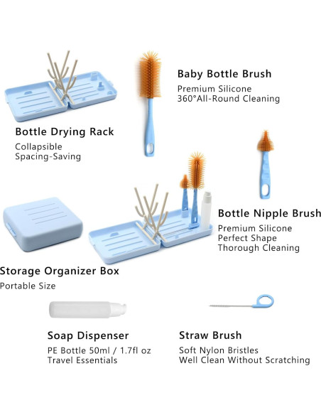 Kit de Cepillos Limpiadores de Biberones Ismosm Azul