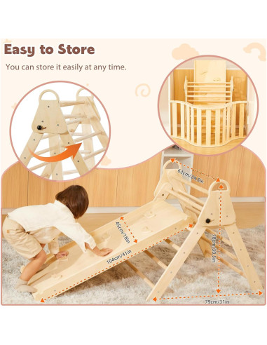 Juego de Triángulo Pikler KIDHABE 3 en 1 con Resbaladilla y Rampa