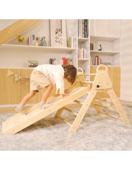 Juego de Triángulo Pikler KIDHABE 3 en 1 con Resbaladilla y Rampa Juego de Triángulo Pikler KIDHABE 3 en 1 con Resbaladilla y Rampa