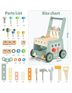 Andador de Madera Beright 2 en 1 para Bebés Verde 2