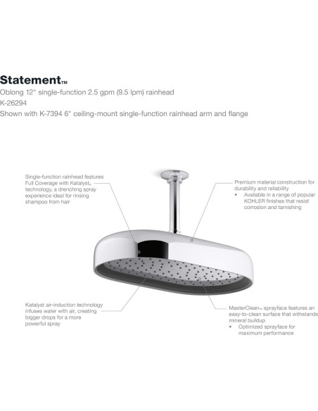 Cabezal de Ducha de Lluvia Kohler 14" Cromo Pulido