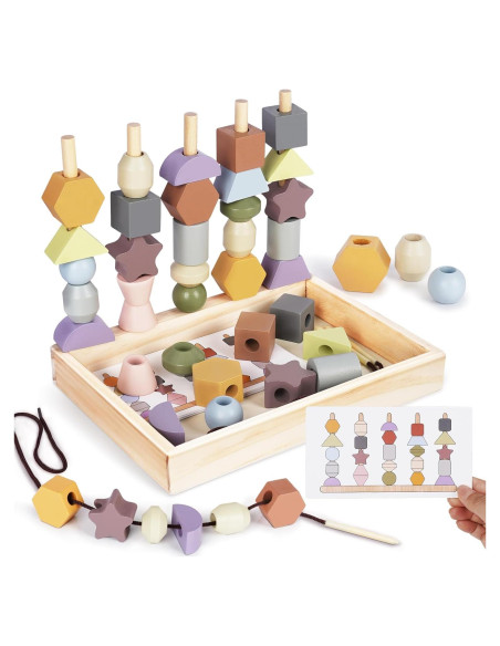 Juguetes Montessori Vanplay - Cuentas de Enhebrar y Bloques 16x4x22 cm
