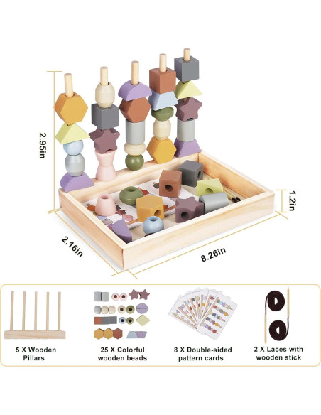 Juguetes Montessori Vanplay - Cuentas de Enhebrar y Bloques 16x4x22 cm