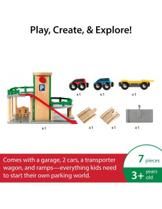 Garaje de Estacionamiento BRIO World - Madera 7 Piezas 2 Coches 2