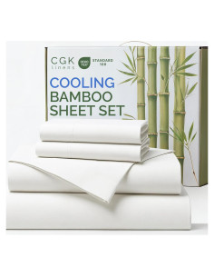 Juego de Sábanas de Bambú CGK Completo 100% Rayón Blanco