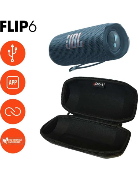 Altavoz Portátil JBL Flip 6 Impermeable + Funda Carbono Azul