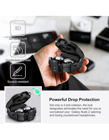 Funda de Carbono RFUNGUANGO para Galaxy Buds 2 Pro/Live/FE - Negro