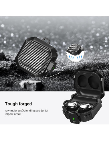 Funda de Carbono RFUNGUANGO para Galaxy Buds 2 Pro/Live/FE - Negro