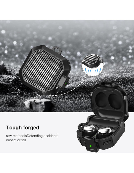 Funda de Carbono RFUNGUANGO para Galaxy Buds 2 Pro/Live/FE - Negro