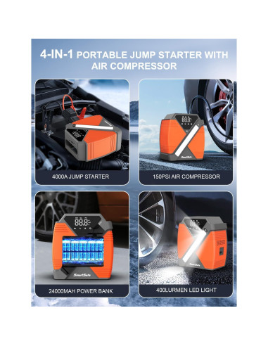 Arrancador de coche portátil SmartSafe SJS33 4000A 24000mAh