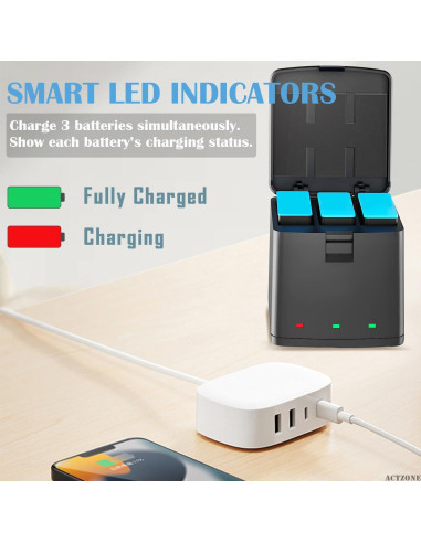 Paquete de 3 Baterías 1800mAh + Cargador USB-C GoPro Hero 11/10/9