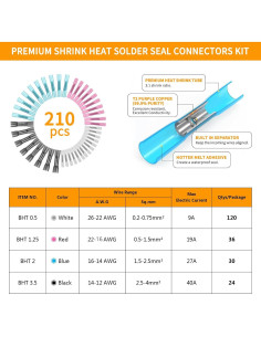 Kit de Conectores de Empalme Termorretráctil SVAAR 210 PCS 26-12 AWG 2