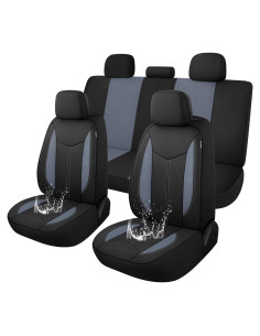 Funda de Asiento de Coche Impermeable CAROMOP Juego Completo Negro/Gris
