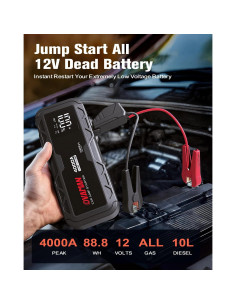 Arrancador de Batería Portátil OVAMAN H5 4000A 12V con Luz LED 2