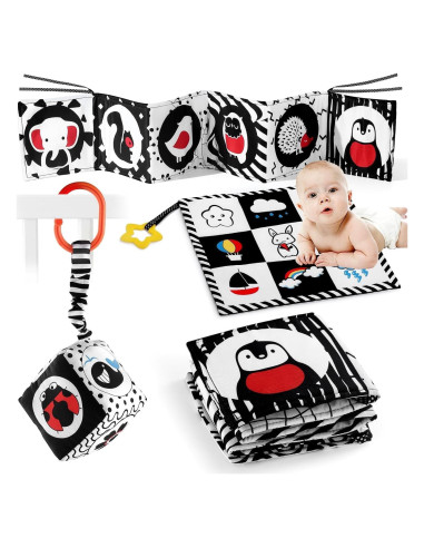 Juguetes Sensoriales para Bebés SAMMAS 3 Pcs Blanco y Negro