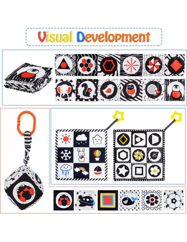 Juguetes Sensoriales para Bebés SAMMAS 3 Pcs Blanco y Negro