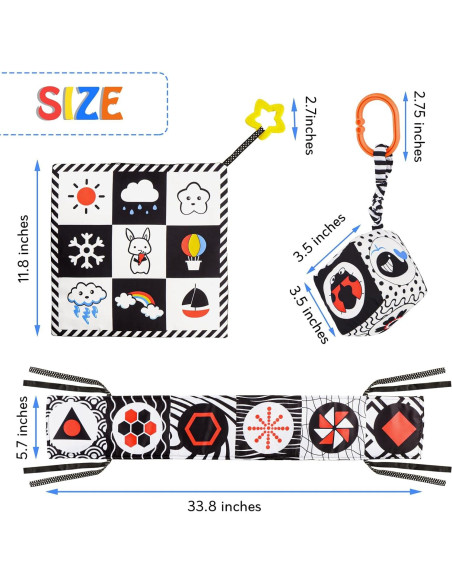Juguetes Sensoriales para Bebés SAMMAS 3 Pcs Blanco y Negro